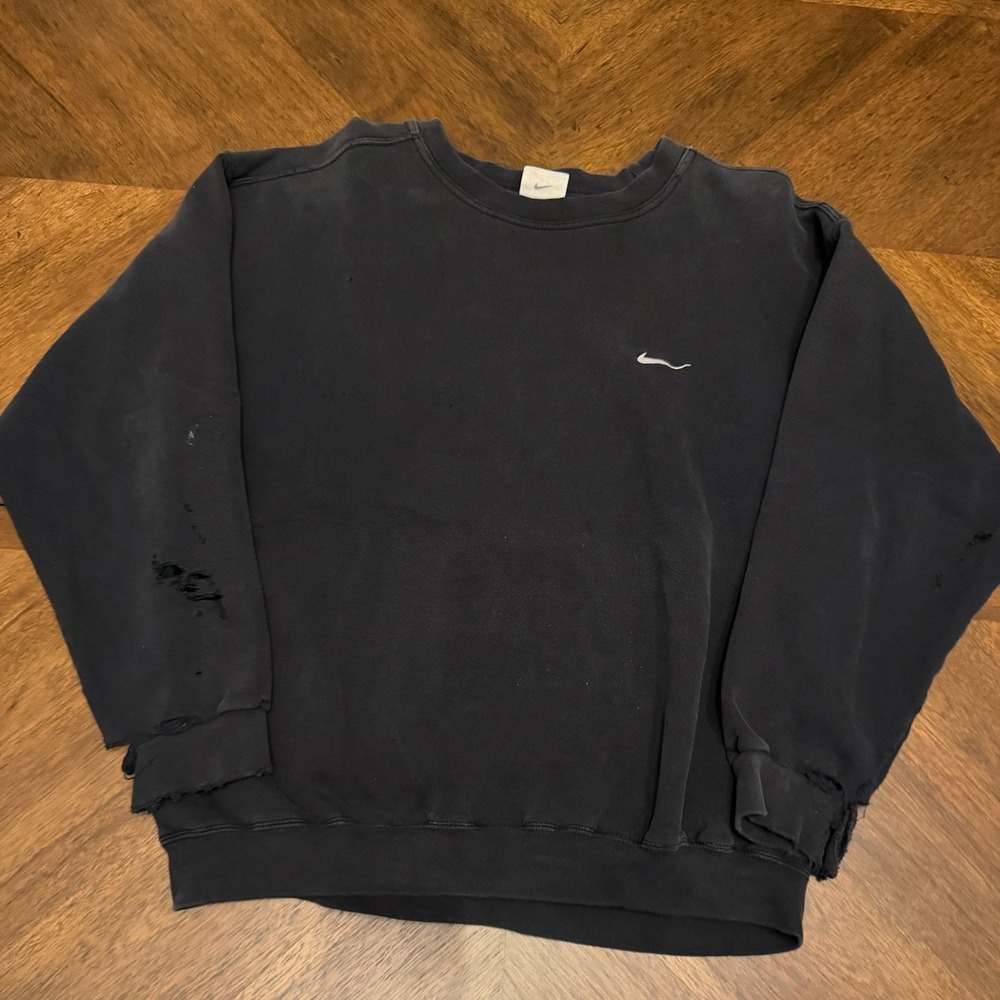 Vintage 90s Nike Crewneck Sweatshirt Made in USA Distressed Faded Black Large